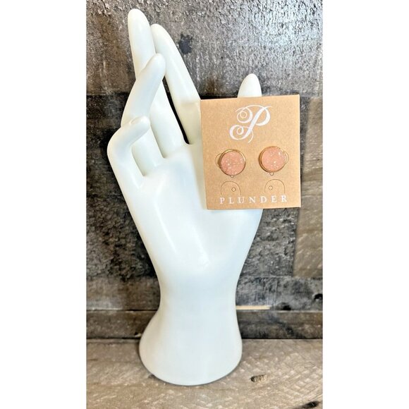 Plunder Design Earrings ALANA Druzy Studs Light Pink Gold Post New with Tags - Picture 1 of 5